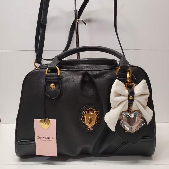 Juicy Couture Handbags - Juicy Couture Liquorice Romance Satchel Handbag with White Bow And Heart Charm